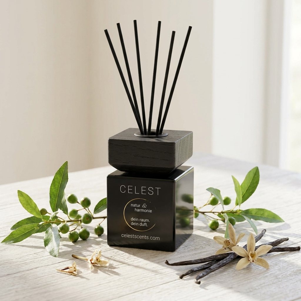Born of Morning Light Diffusor – 100 ml · Hochglanz schwarz / Echtholz – natürlicher Raumduft